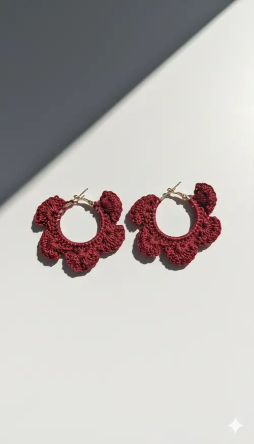Maroon crotchet earring